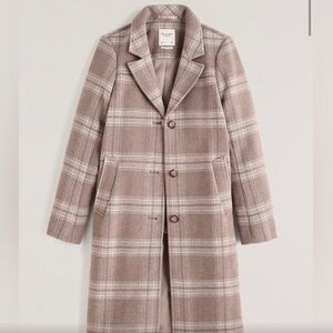 Abercrombie & Fitch Plaid Coat in Brown and Cream